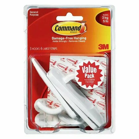 COMMAND Large White Command Utility Hooks Value, PK 3 17003-VP-3PK